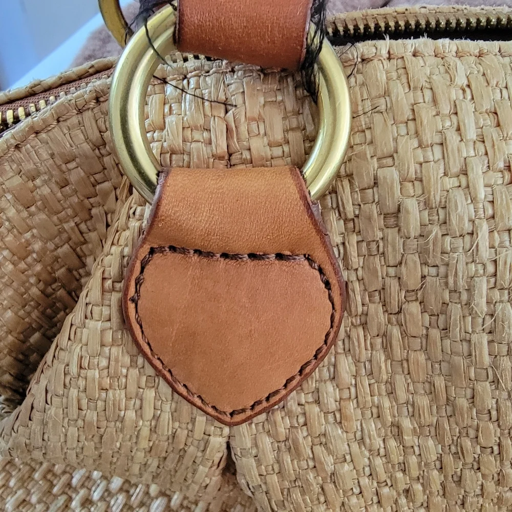 J. Crew Brompton Straw Tan Brown Leather Hobo Bag Y2K 2010